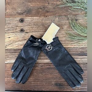 Michael Kors Black Leather Gloves with Logo - NWT